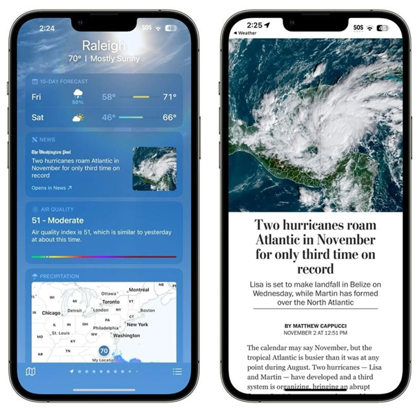 三明苹果14维修分享iPhone 14手机如何看天气时顺带看新闻 