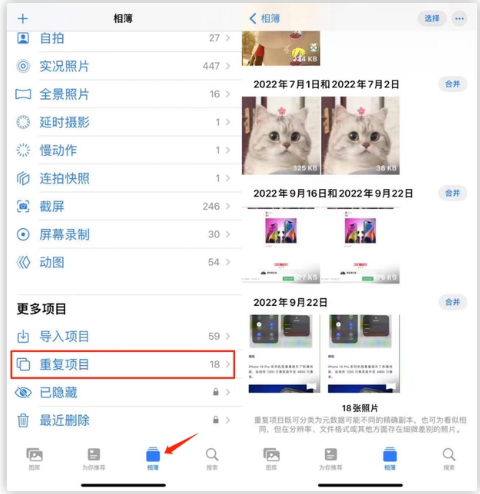 三明苹果手机维修分享iOS 16 中相册重复项目功能使用方法 